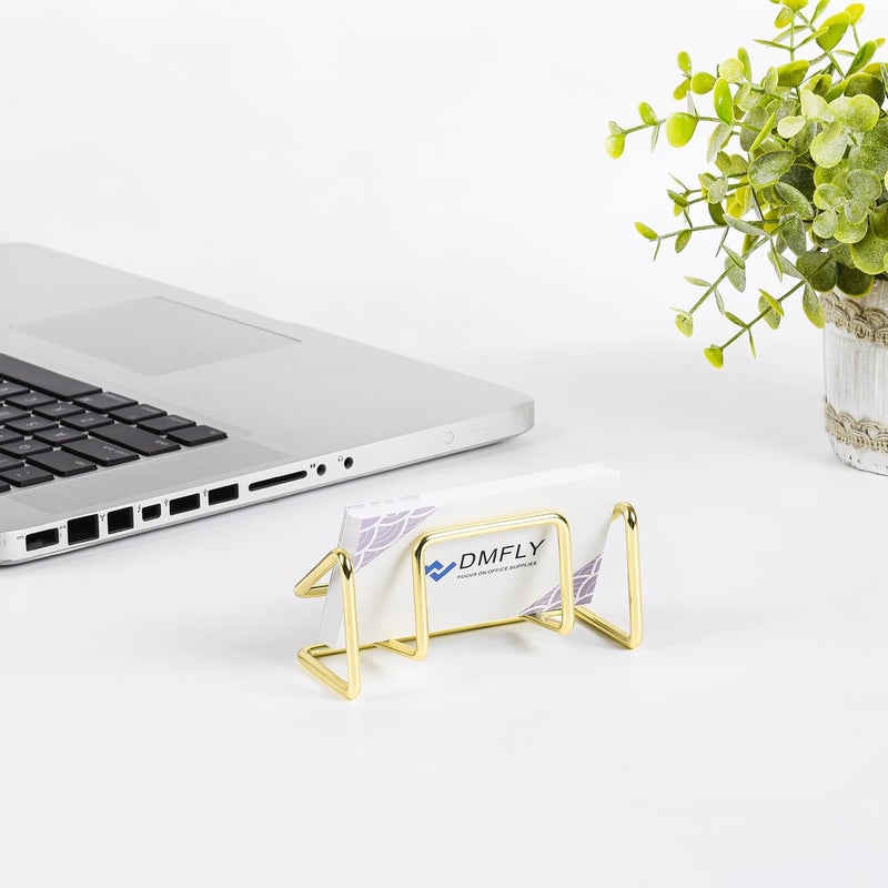 DMFLY Business Card Holder for Desk, Metal Cute Card Display Stand, Compatible with Various Countertops, Horizontal Gold - Image 4